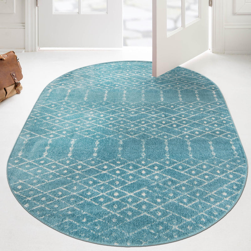 Marrakesh Lattice Collection Area Rug - Casablanca (Teal blue) Oval Teal blue  lifestyle 105