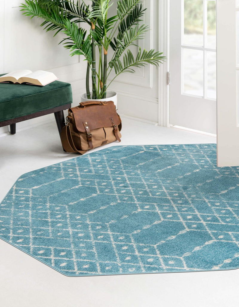 Marrakesh Lattice Collection Area Rug - Casablanca (Teal blue) Octagon Teal blue  lifestyle 35