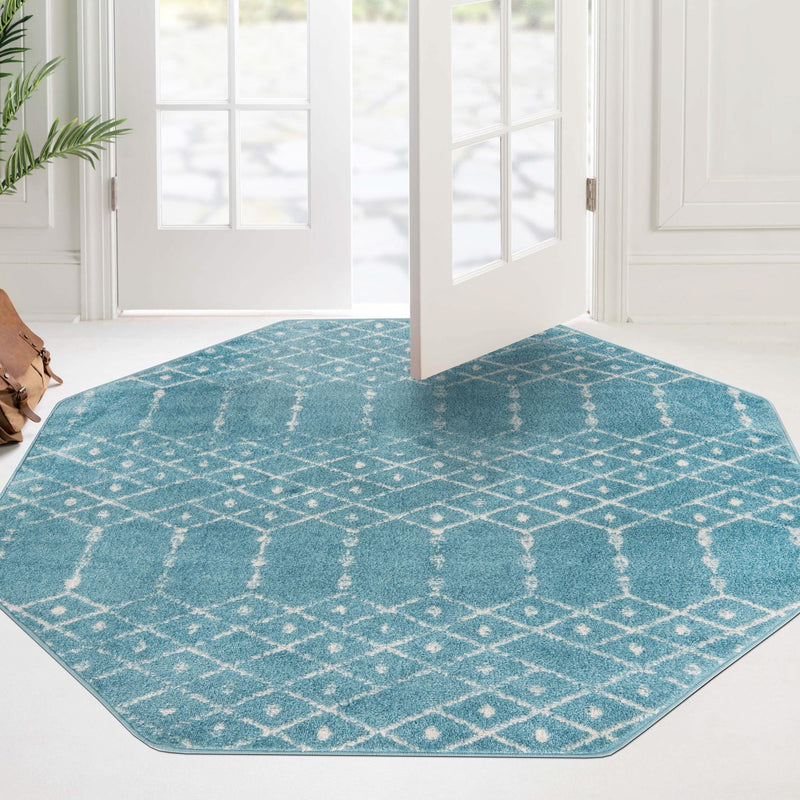 Marrakesh Lattice Collection Area Rug - Casablanca (Teal blue) Octagon Teal blue  lifestyle 106