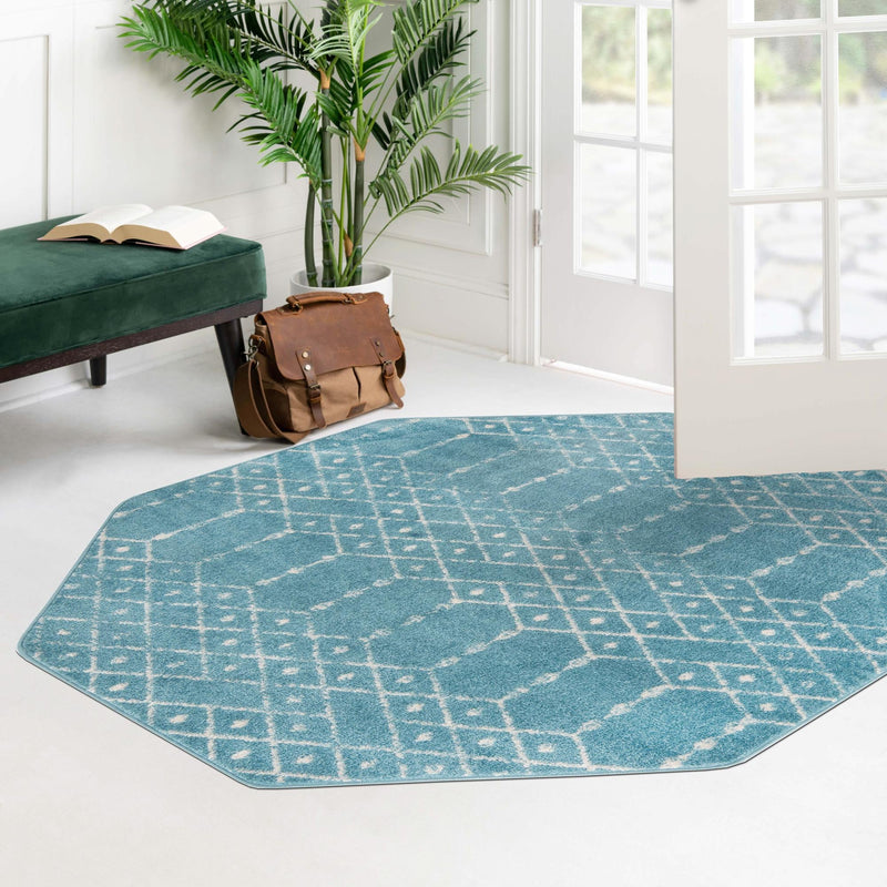 Marrakesh Lattice Collection Area Rug - Casablanca (Teal blue) Octagon Teal blue  lifestyle 111