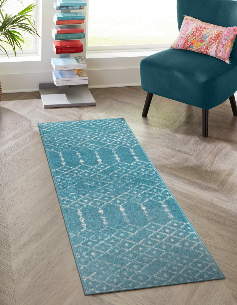 Marrakesh Lattice Collection Area Rug - Casablanca (Teal blue) Runner Teal blue  lifestyle 31