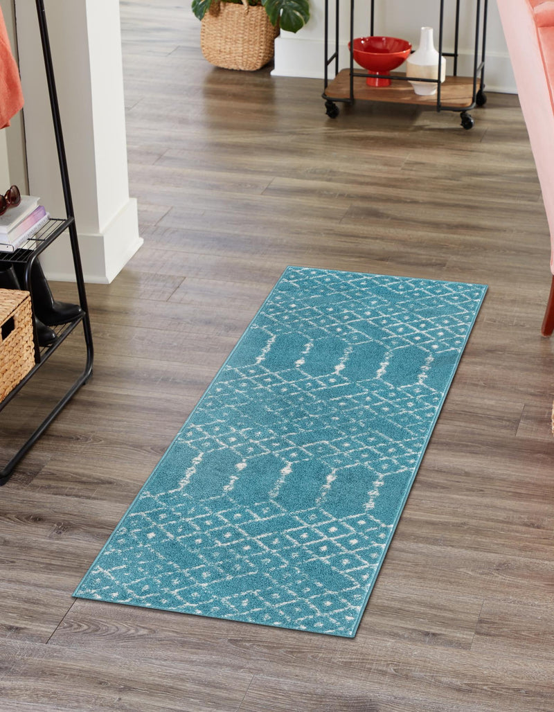 Marrakesh Lattice Collection Area Rug - Casablanca (Teal blue) Runner Teal blue  lifestyle 46