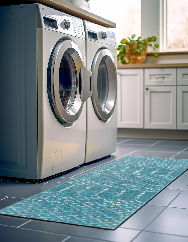 Marrakesh Lattice Collection Area Rug - Casablanca (Teal blue) Runner Teal blue  lifestyle 50