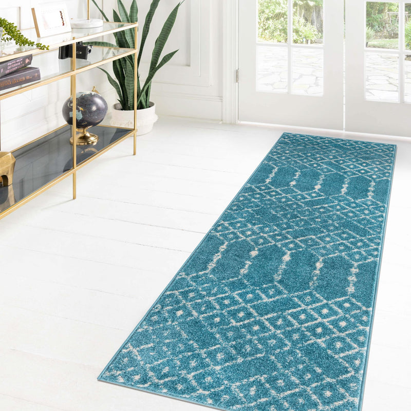 Marrakesh Lattice Collection Area Rug - Casablanca (Teal blue) Runner Teal blue  lifestyle 107