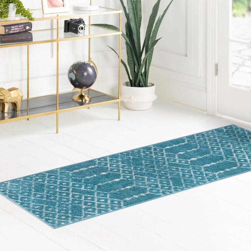 Marrakesh Lattice Collection Area Rug - Casablanca (Teal blue) Runner Teal blue  lifestyle 112