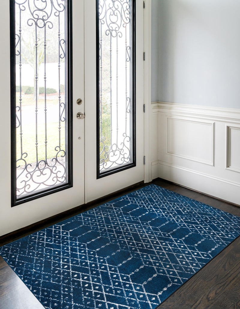 Marrakesh Lattice Collection Area Rug - Casablanca (Navy Blue) Rectangle Navy Blue  lifestyle 4