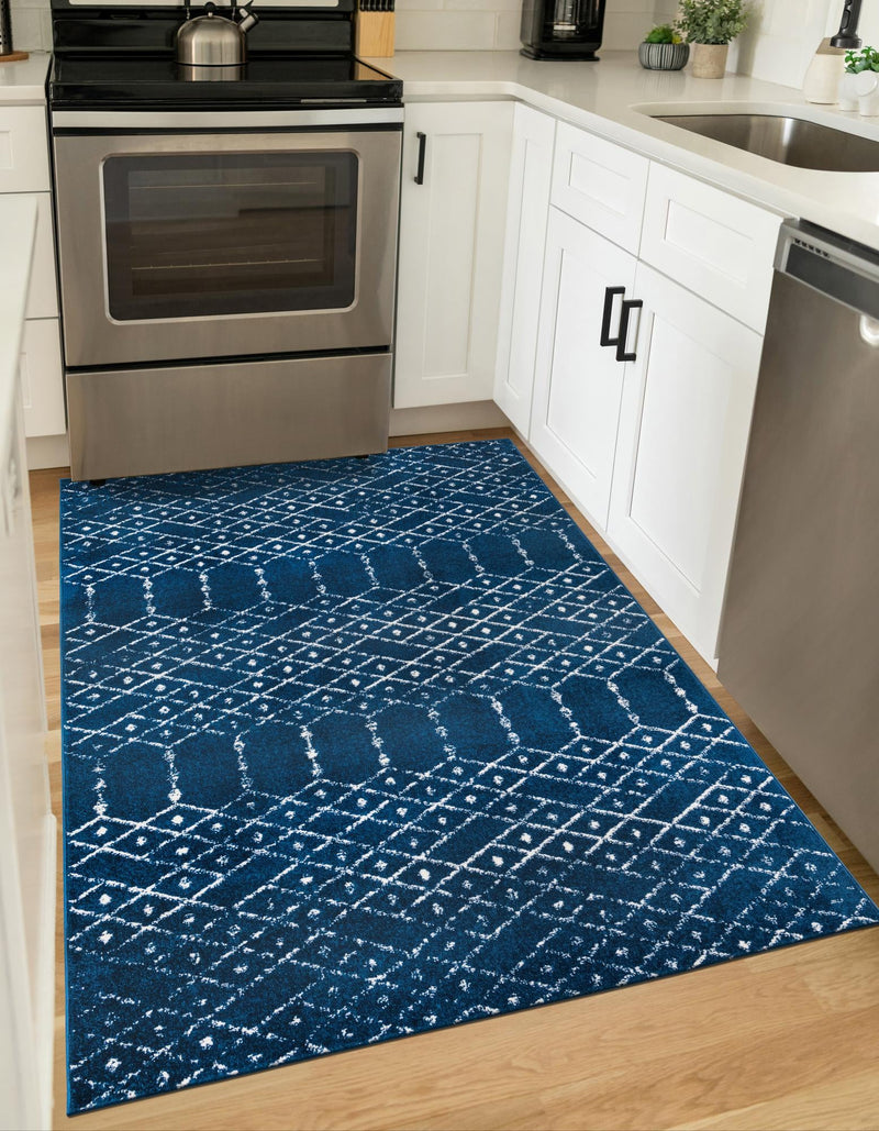 Marrakesh Lattice Collection Area Rug - Casablanca (Navy Blue) Rectangle Navy Blue  lifestyle 5