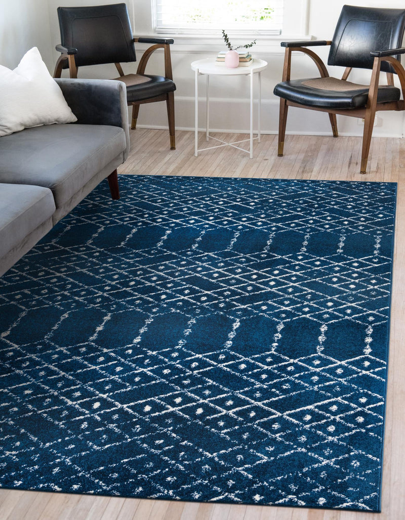 Marrakesh Lattice Collection Area Rug - Casablanca (Navy Blue) Rectangle Navy Blue  lifestyle 7