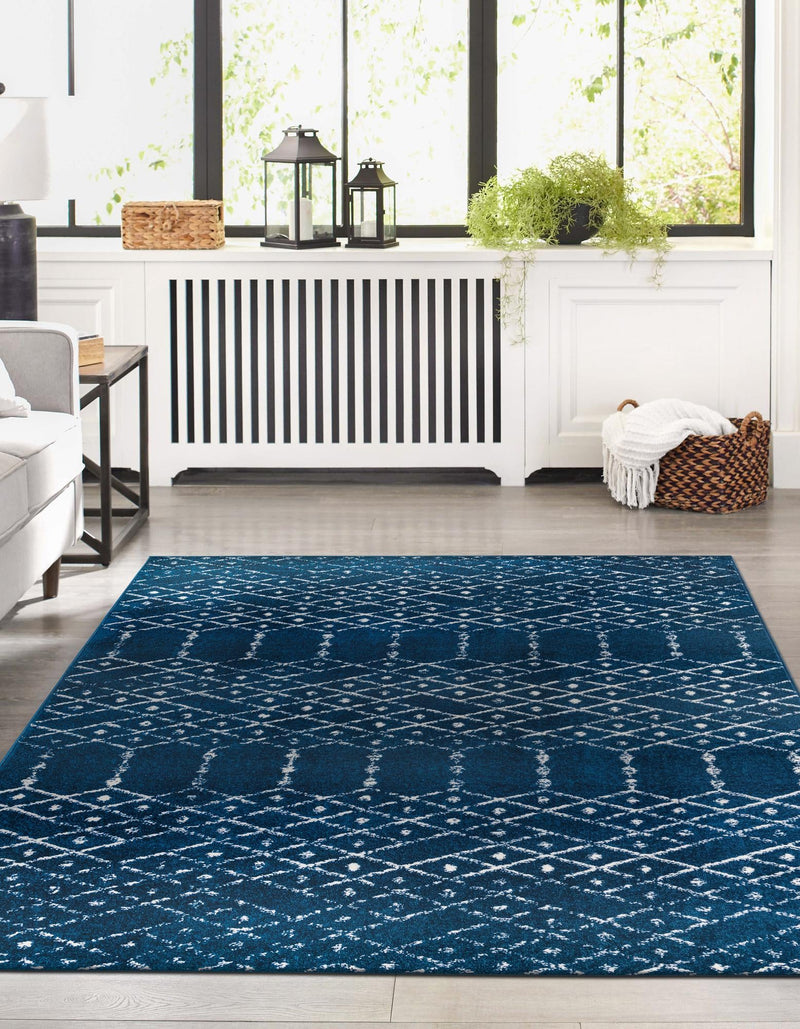 Marrakesh Lattice Collection Area Rug - Casablanca (Navy Blue) Rectangle Navy Blue  lifestyle 9