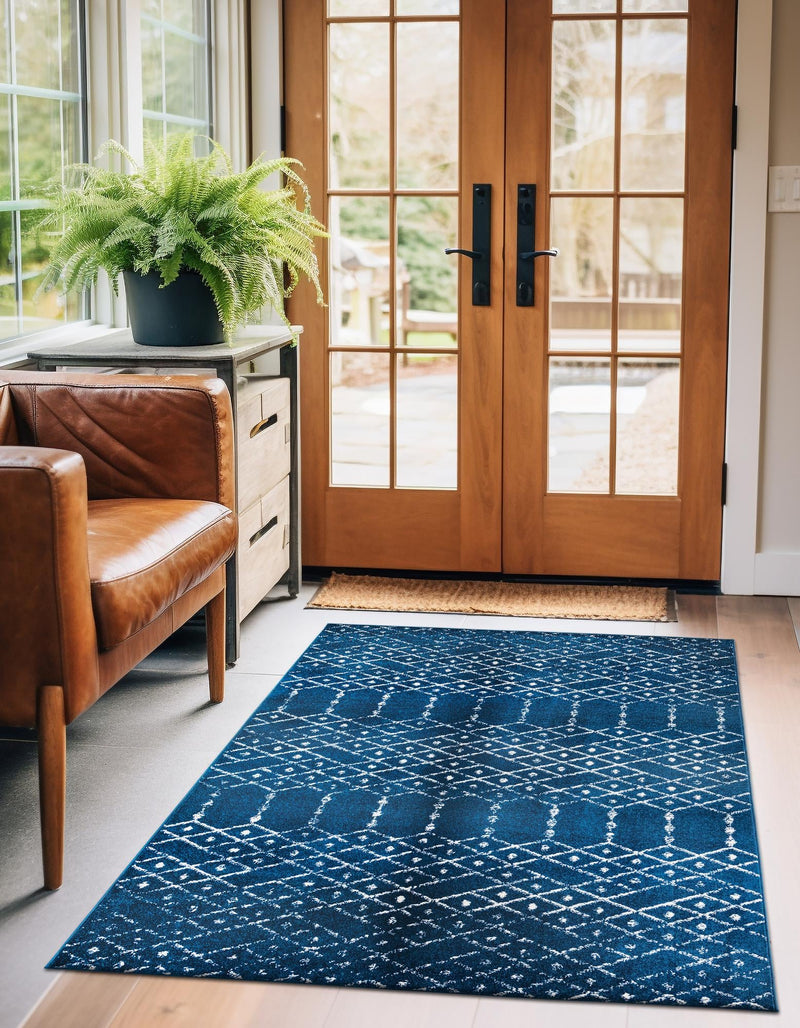 Marrakesh Lattice Collection Area Rug - Casablanca (Navy Blue) Rectangle Navy Blue  lifestyle 11