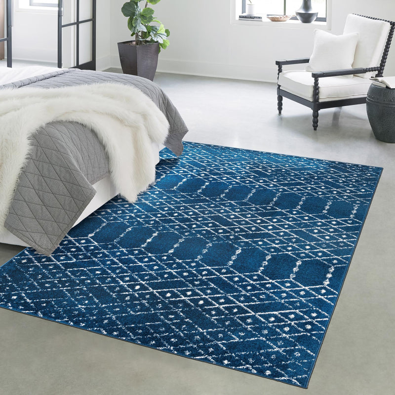 Marrakesh Lattice Collection Area Rug - Casablanca (Navy Blue) Rectangle Navy Blue  lifestyle 22