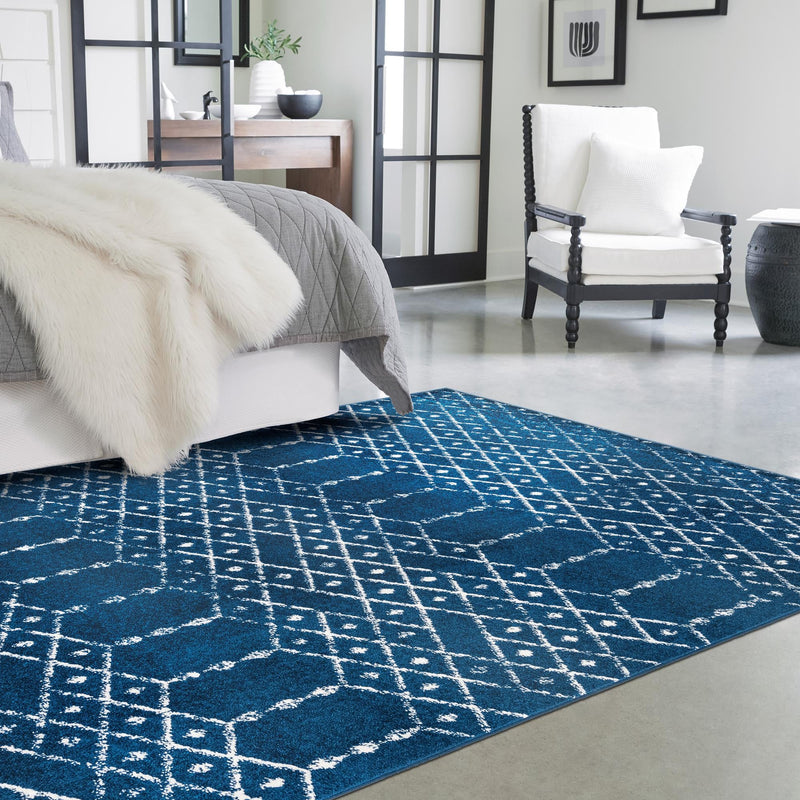 Marrakesh Lattice Collection Area Rug - Casablanca (Navy Blue) Rectangle Navy Blue  lifestyle 23