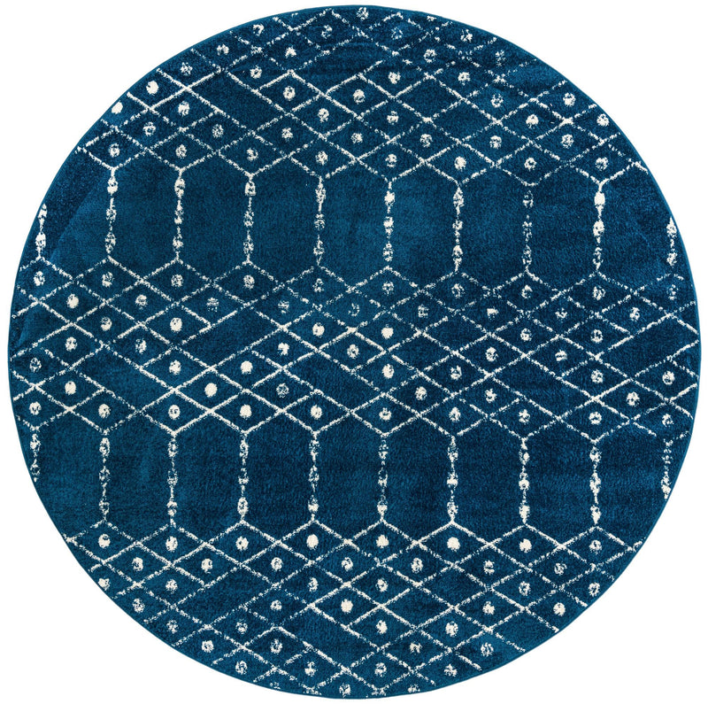 Marrakesh Lattice Collection Area Rug - Casablanca (Navy Blue) Round Navy Blue  lifestyle 24