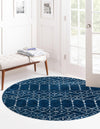 Marrakesh Lattice Collection Area Rug - Casablanca (Navy Blue) Round Navy Blue  lifestyle 34