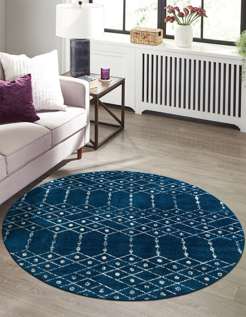 Marrakesh Lattice Collection Area Rug - Casablanca (Navy Blue) Round Navy Blue  lifestyle 41