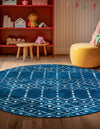 Marrakesh Lattice Collection Area Rug - Casablanca (Navy Blue) Round Navy Blue  lifestyle 59