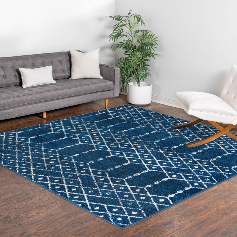 Marrakesh Lattice Collection Area Rug - Casablanca (Navy Blue) Square Navy Blue  lifestyle 111