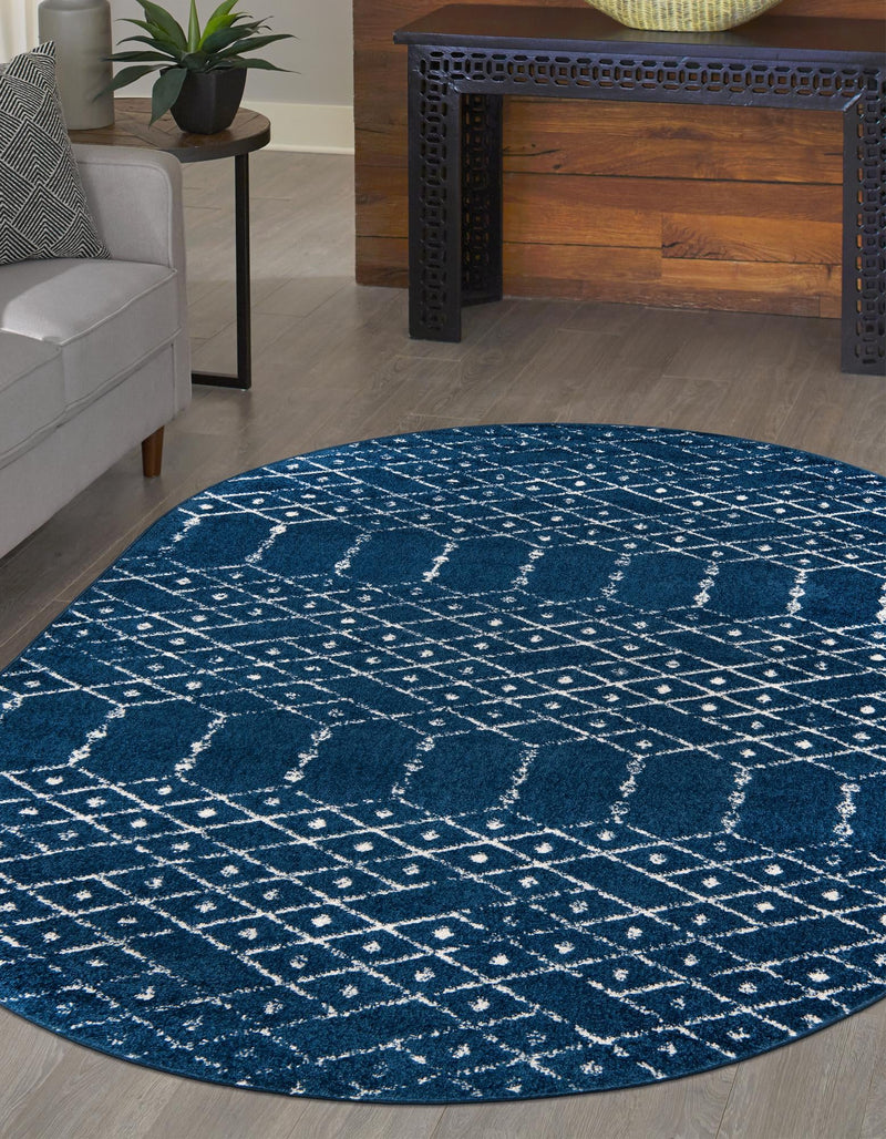 Marrakesh Lattice Collection Area Rug - Casablanca (Navy Blue) Oval Navy Blue  lifestyle 41