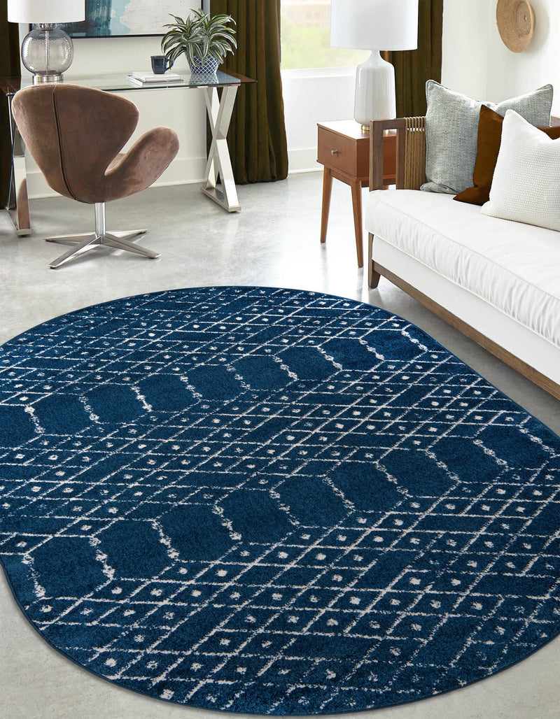 Marrakesh Lattice Collection Area Rug - Casablanca (Navy Blue) Oval Navy Blue  lifestyle 45