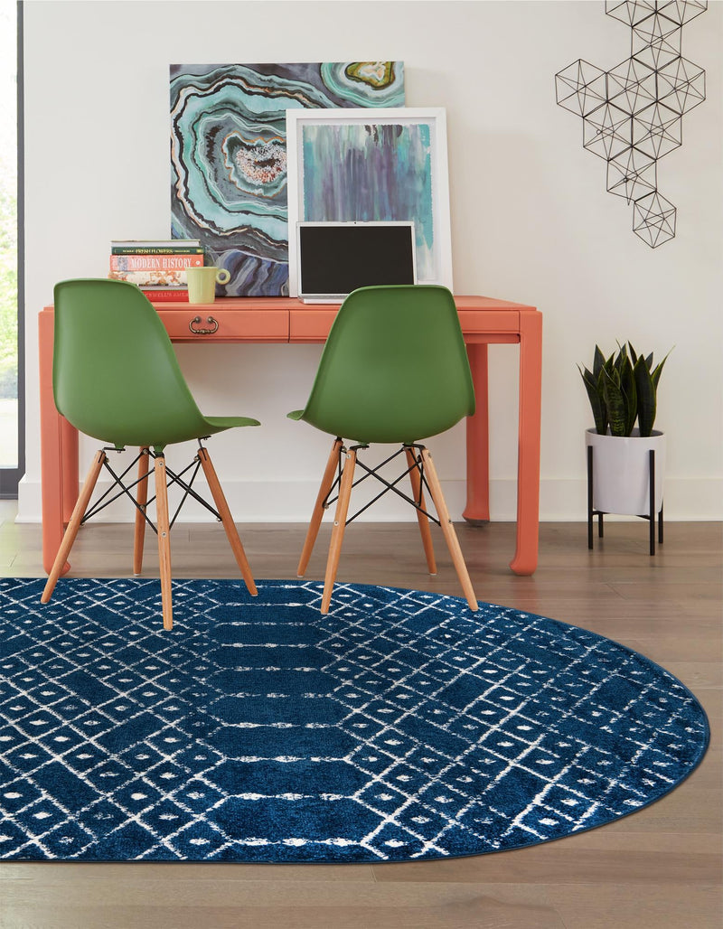 Marrakesh Lattice Collection Area Rug - Casablanca (Navy Blue) Oval Navy Blue  lifestyle 47