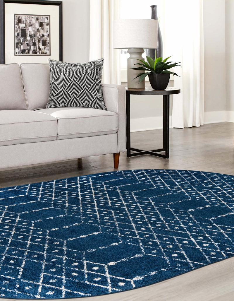 Marrakesh Lattice Collection Area Rug - Casablanca (Navy Blue) Oval Navy Blue  lifestyle 51