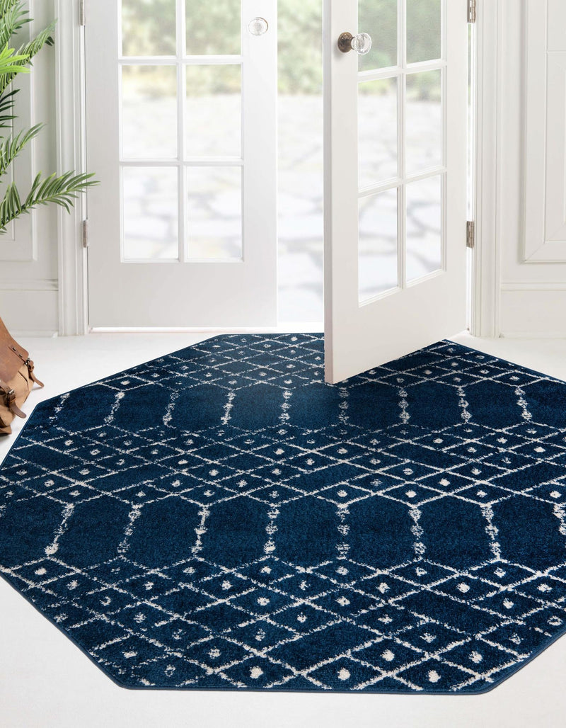 Marrakesh Lattice Collection Area Rug - Casablanca (Navy Blue) Octagon Navy Blue  lifestyle 32