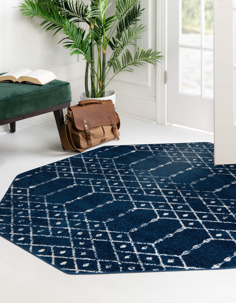 Marrakesh Lattice Collection Area Rug - Casablanca (Navy Blue) Octagon Navy Blue  lifestyle 37