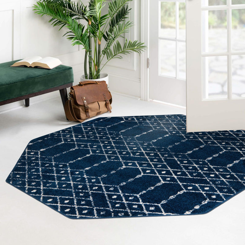 Marrakesh Lattice Collection Area Rug - Casablanca (Navy Blue) Octagon Navy Blue  lifestyle 113