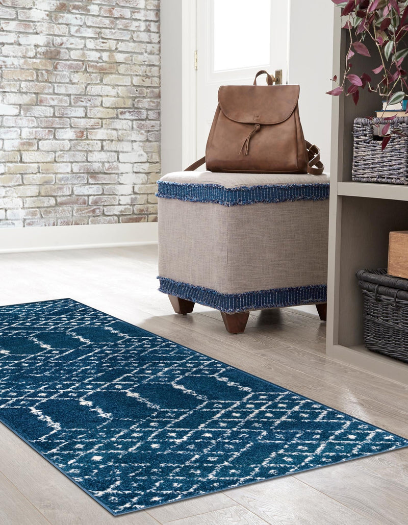 Marrakesh Lattice Collection Area Rug - Casablanca (Navy Blue) Runner Navy Blue  lifestyle 44