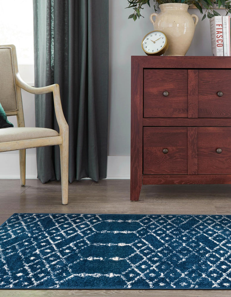 Marrakesh Lattice Collection Area Rug - Casablanca (Navy Blue) Runner Navy Blue  lifestyle 46