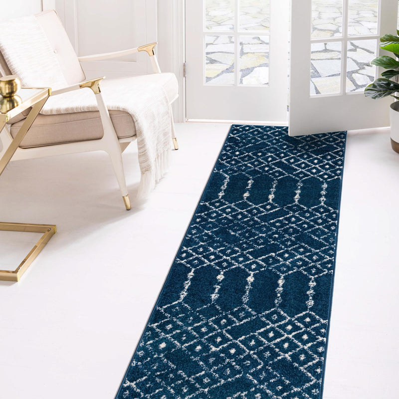 Marrakesh Lattice Collection Area Rug - Casablanca (Navy Blue) Runner Navy Blue  lifestyle 109