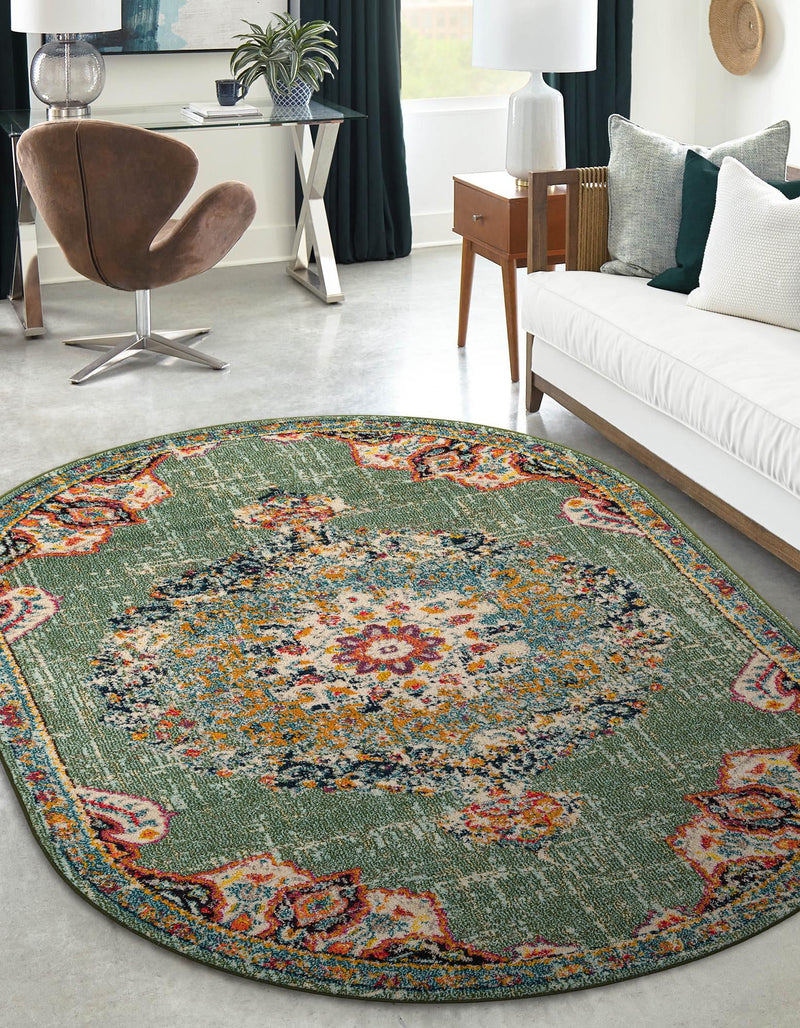 Brighton Terrace Collection Area Rug - Hove (Green) Oval Green  lifestyle 24