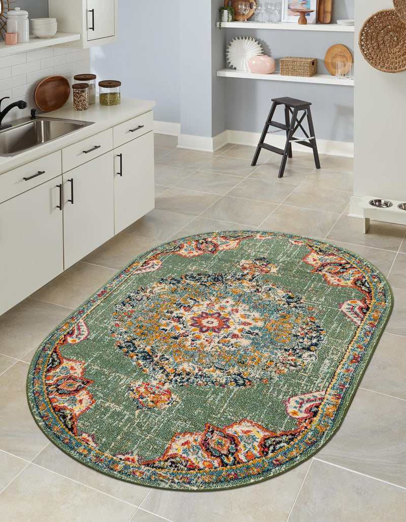 Brighton Terrace Collection Area Rug - Hove (Green) Oval Green  lifestyle 32