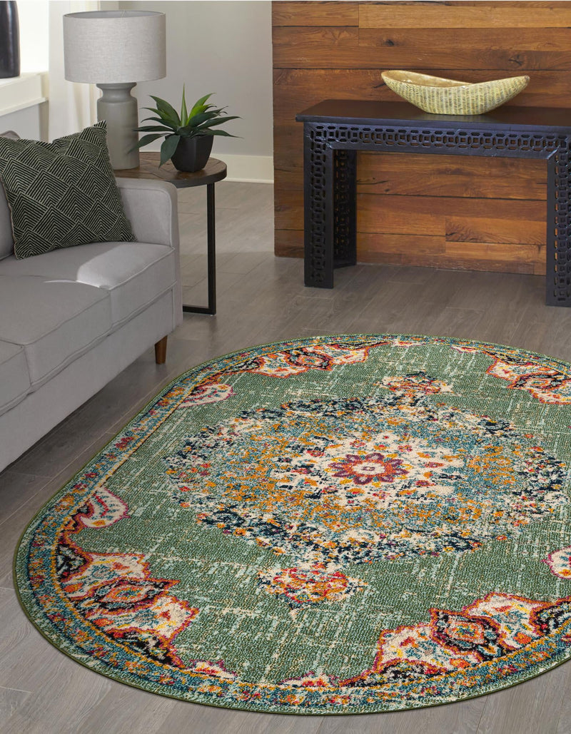 Brighton Terrace Collection Area Rug - Hove (Green) Oval Green  lifestyle 57