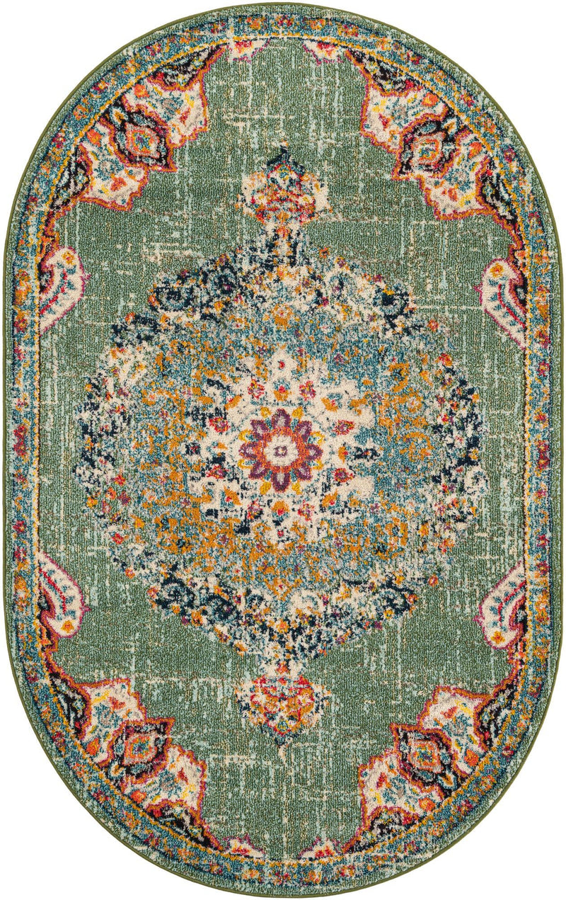 Brighton Terrace Collection Area Rug - Hove (Green) Oval Green  lifestyle 19