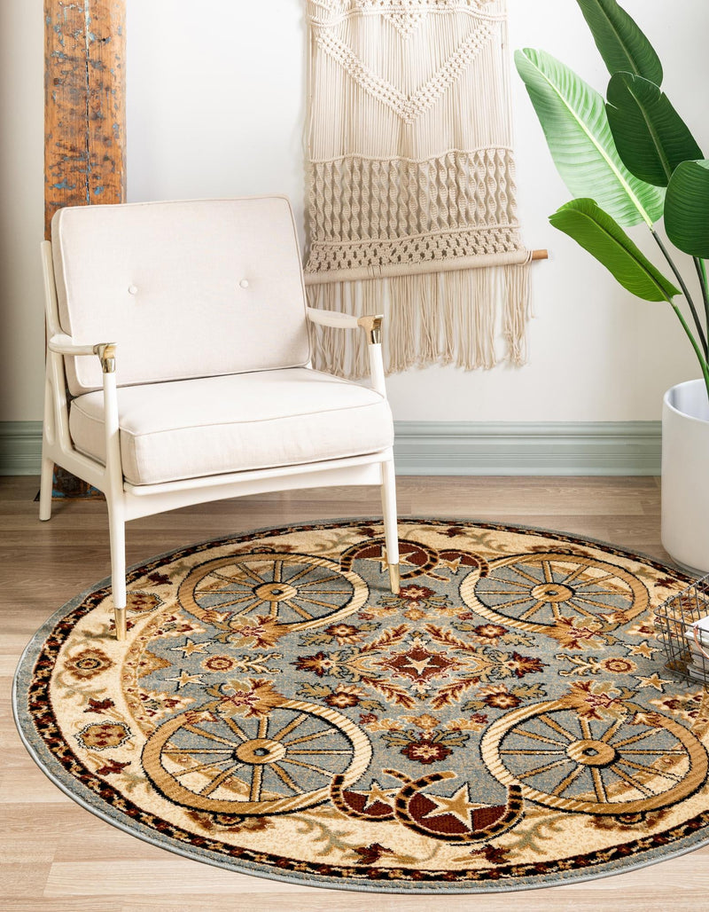 Frontier Trails Collection Area Rug -  Onyx Round Blue  lifestyle 50