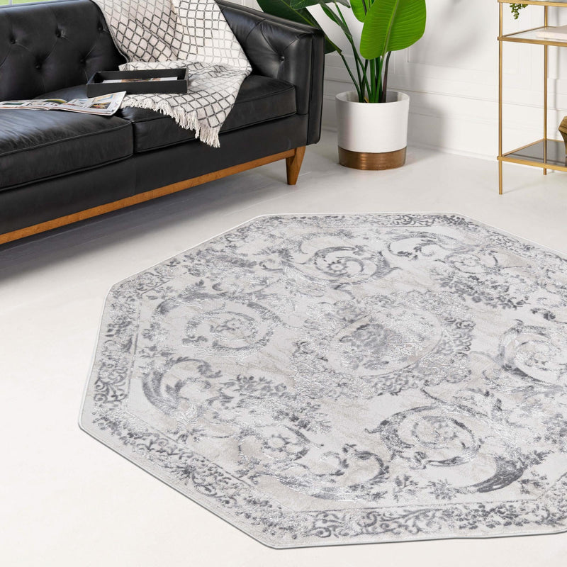 Bloomsbury Elegance Collection Area Rug - Mayfair Octagon Gray  lifestyle 177