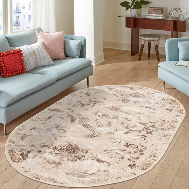 Bloomsbury Elegance Collection Area Rug - Mayfair Oval Beige  lifestyle 114