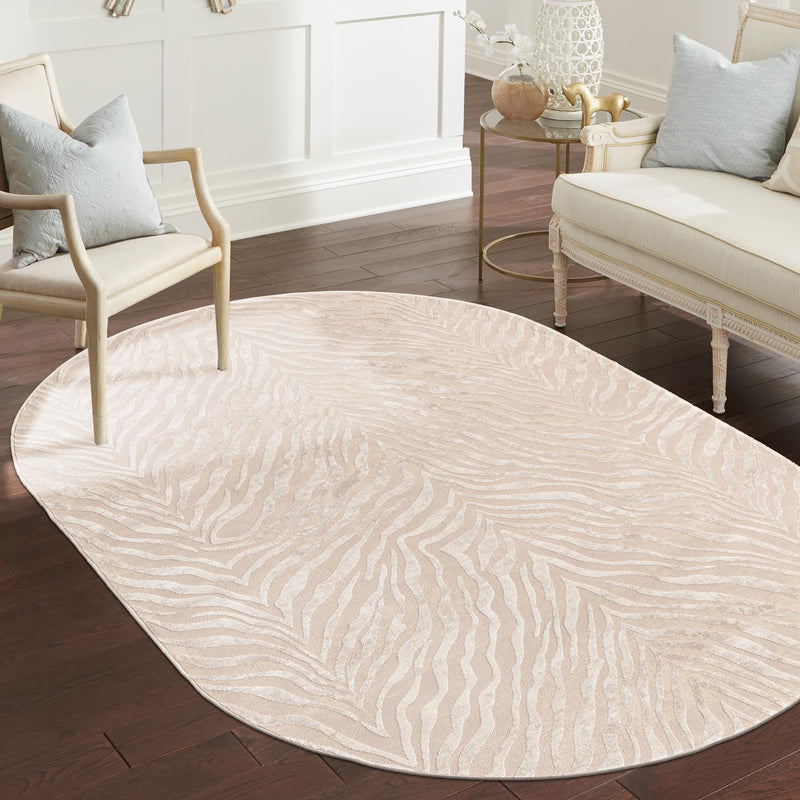 Bloomsbury Elegance Collection Area Rug -  Chelsea Oval Ivory Beige  lifestyle 135