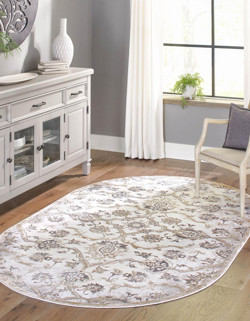 Kensington Collection Area Rug -  Mayfair Oval Ivory Gray  lifestyle 10