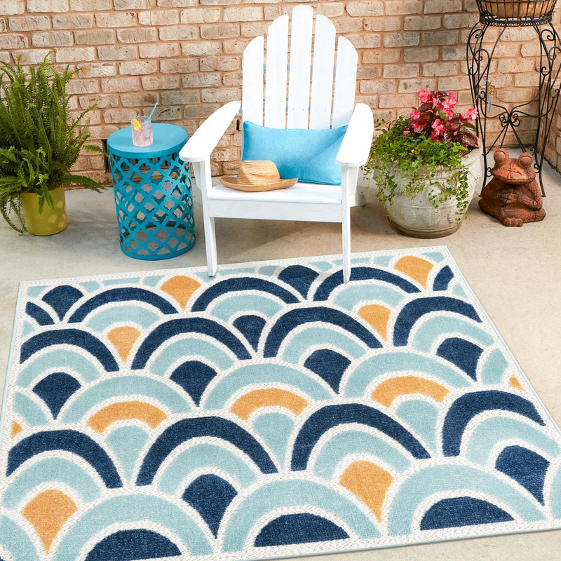 Caribbean Terrace Collection Area Rug -  Barbados Square Blue  lifestyle 54