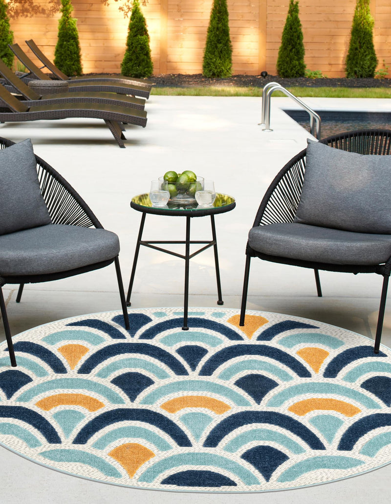 Caribbean Terrace Collection Area Rug -  Barbados Round Blue  lifestyle 22