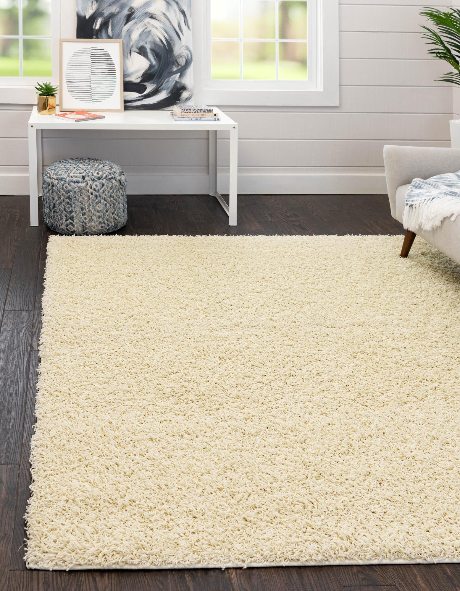 Cozy Haven Shag Collection Area Rug - Sanctuary (Pure Ivory)