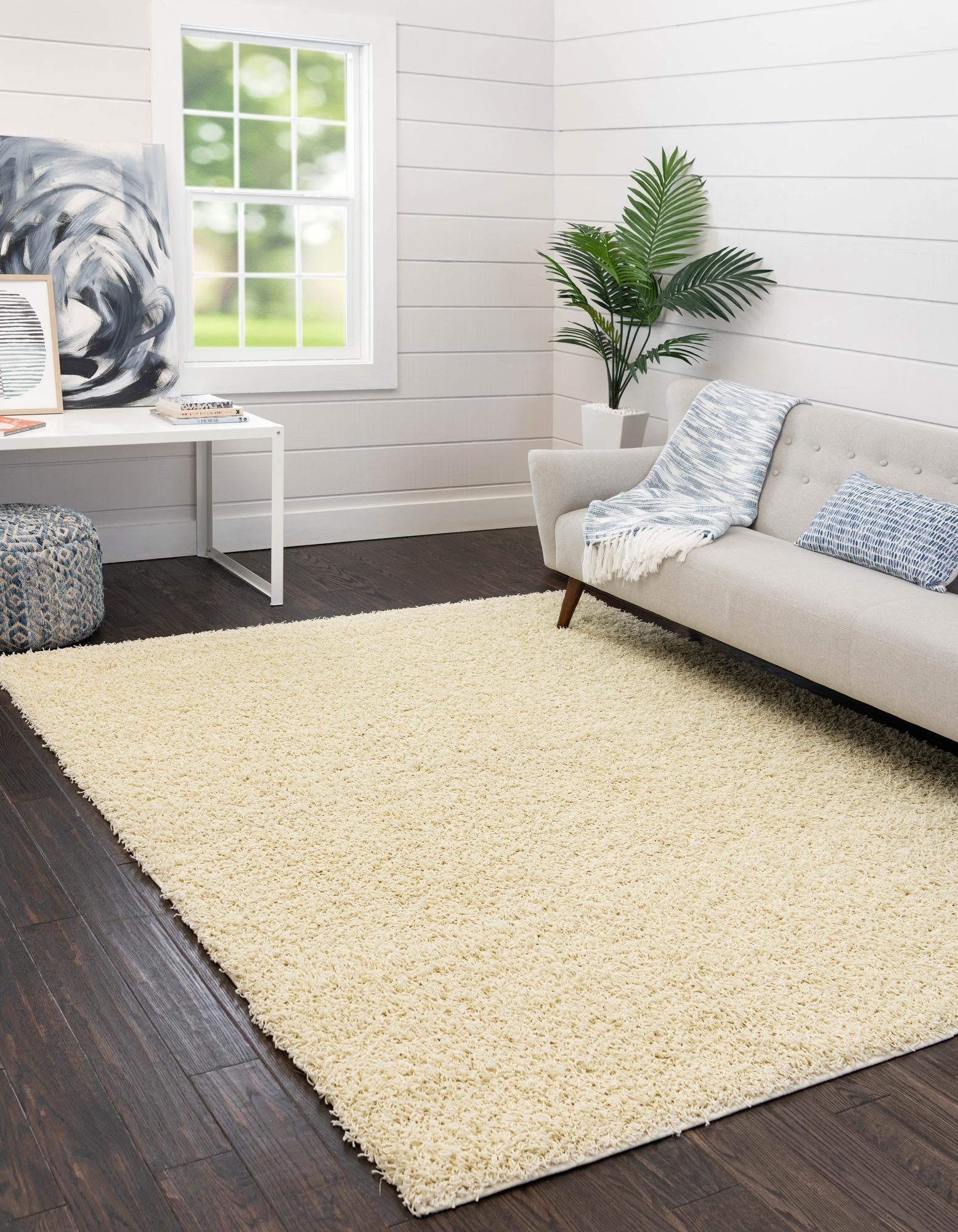 Cozy Haven Shag Collection Area Rug - Sanctuary (Pure Ivory)