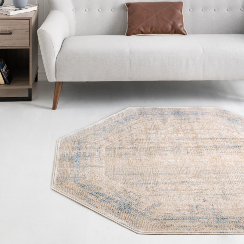 Sahara Elegance Collection Area Rug -  Ouarzazate Octagon Gray Blue  lifestyle 55