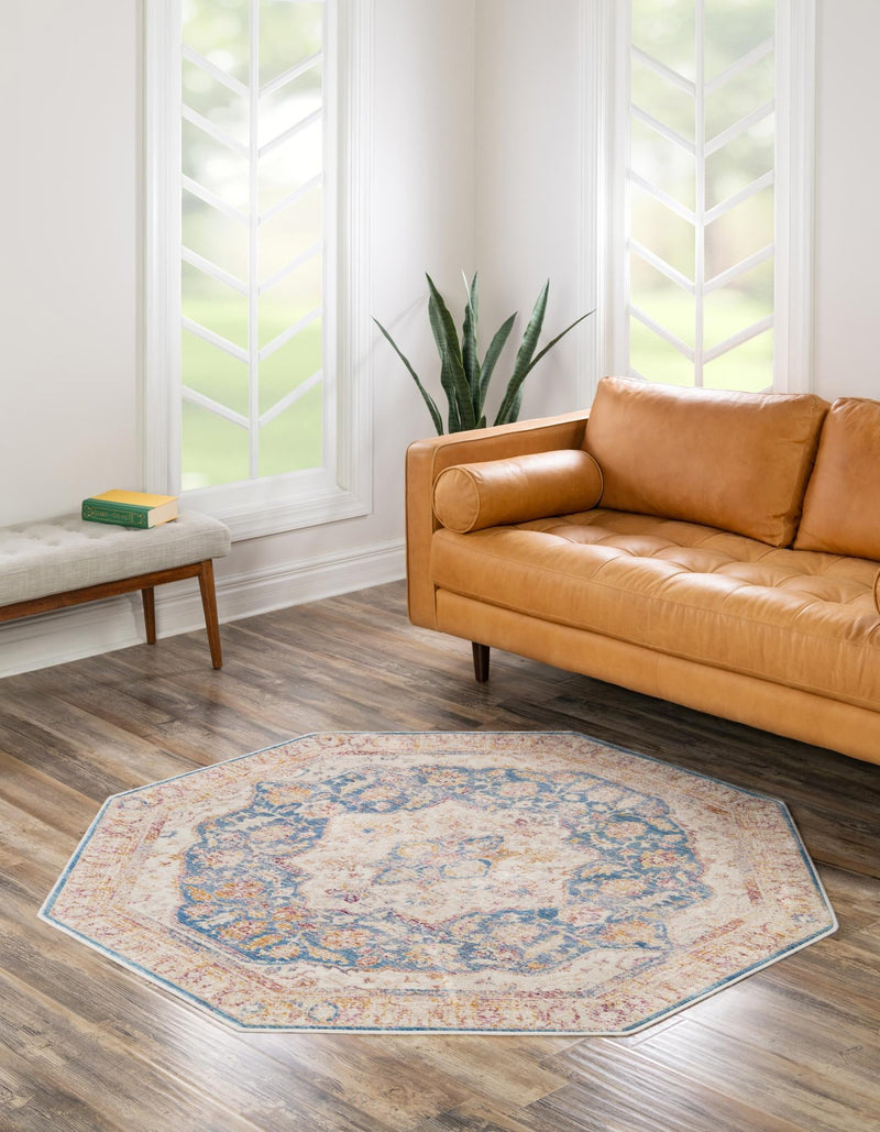 Sahara Elegance Collection Area Rug -  Zagora Octagon Blue Ivory  lifestyle 71