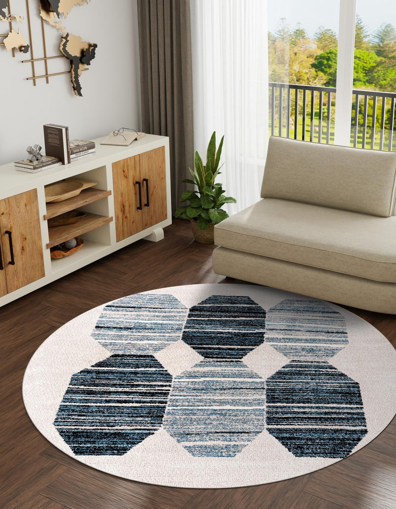 Mediterranea Elegance Collection Area Rug -  Delos Round Blue  lifestyle 27