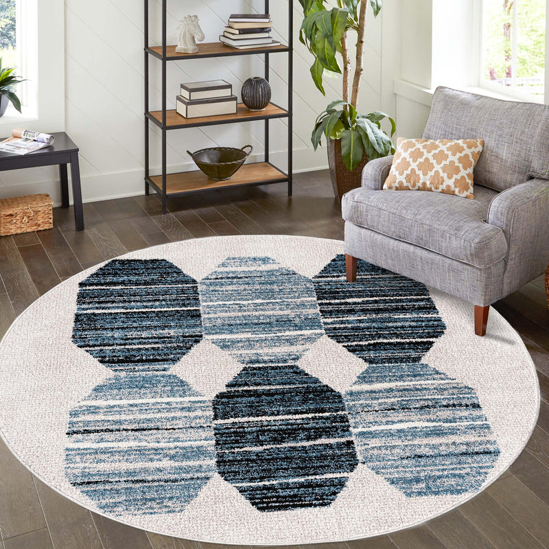 Mediterranea Elegance Collection Area Rug -  Delos Round Blue  lifestyle 35