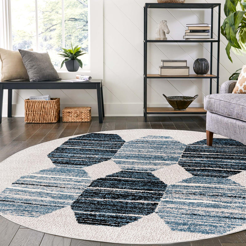 Mediterranea Elegance Collection Area Rug -  Delos Round Blue  lifestyle 36