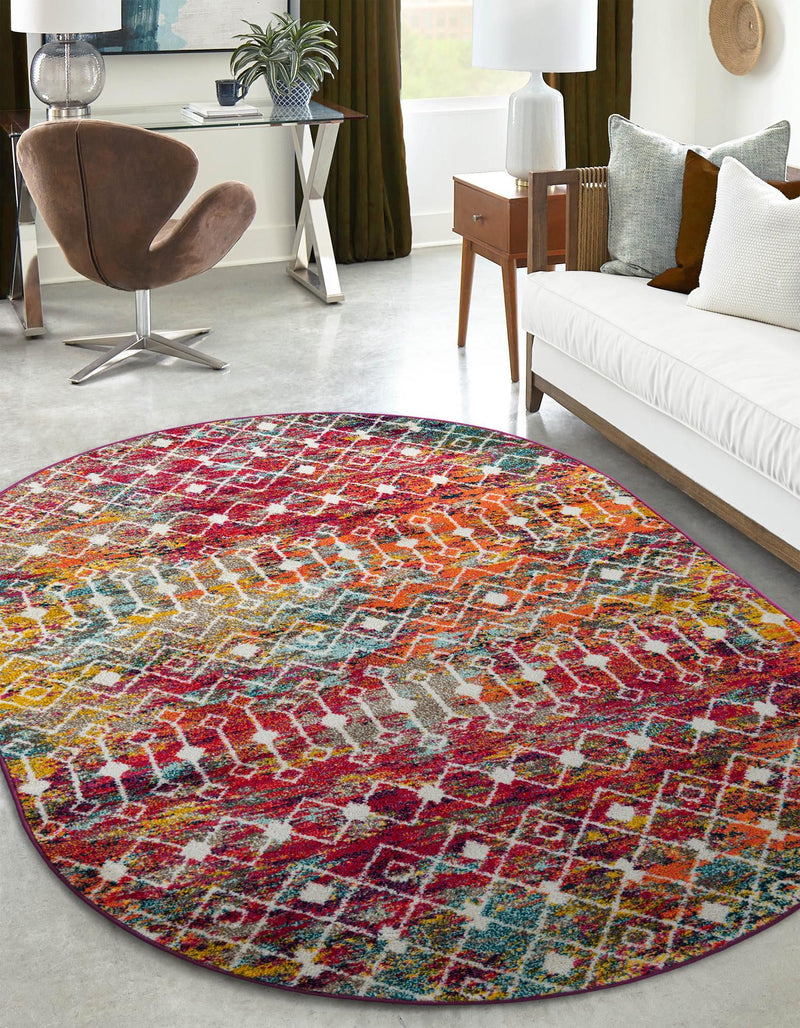 Mediterranean Lattice Collection Area Rug - Santorini (Multi) Oval Multi  lifestyle 0